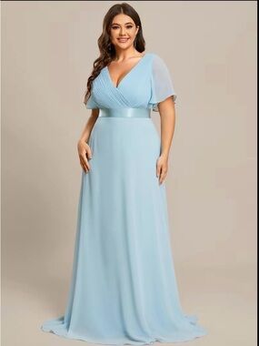 Ever Pretty Light Blue V-Neck Chiffon Maxi Dress